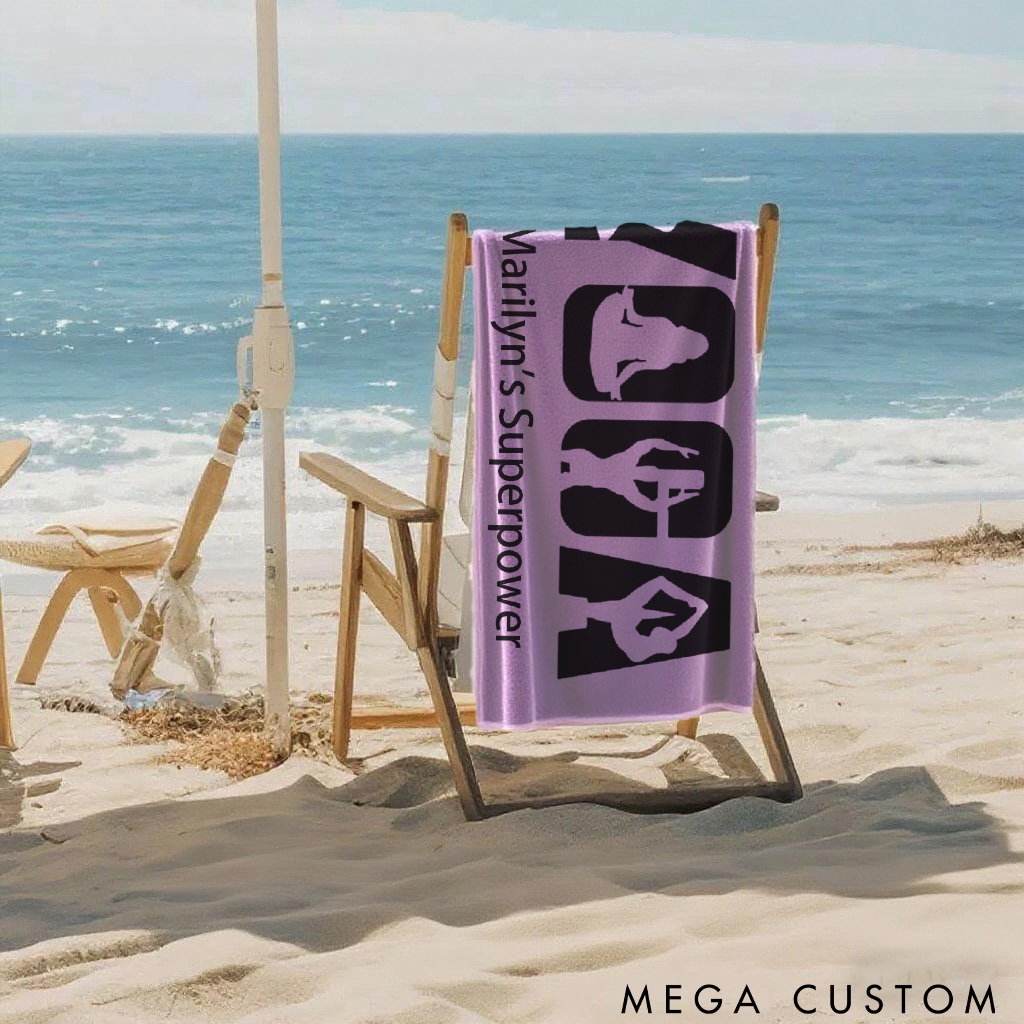 Personalized Yoga Superpower Towel with Unique Yoga Pose Design Perfect Gift for Yoga Lover