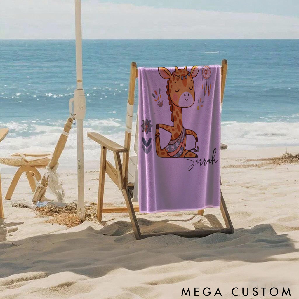 Personalized Giraffe Yoga Superpower Towel with Adorable Yoga Pose Design Perfect Gift for Yoga Lover and Pet Lover
