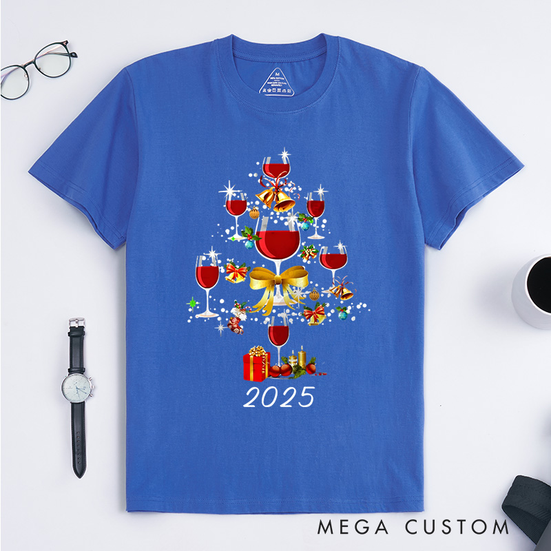 Personalized Wine Glass Christmas Tree with Ornaments and Gifts Christmas T-Shirt