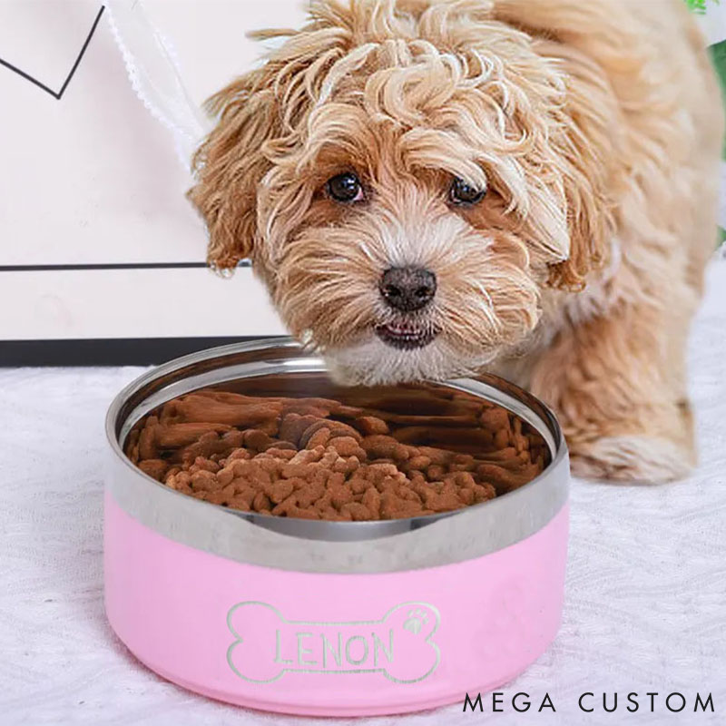 Personalized Pet Lover Stainless Steel Pet Bowl with Name Dog Bones Pet Bowl