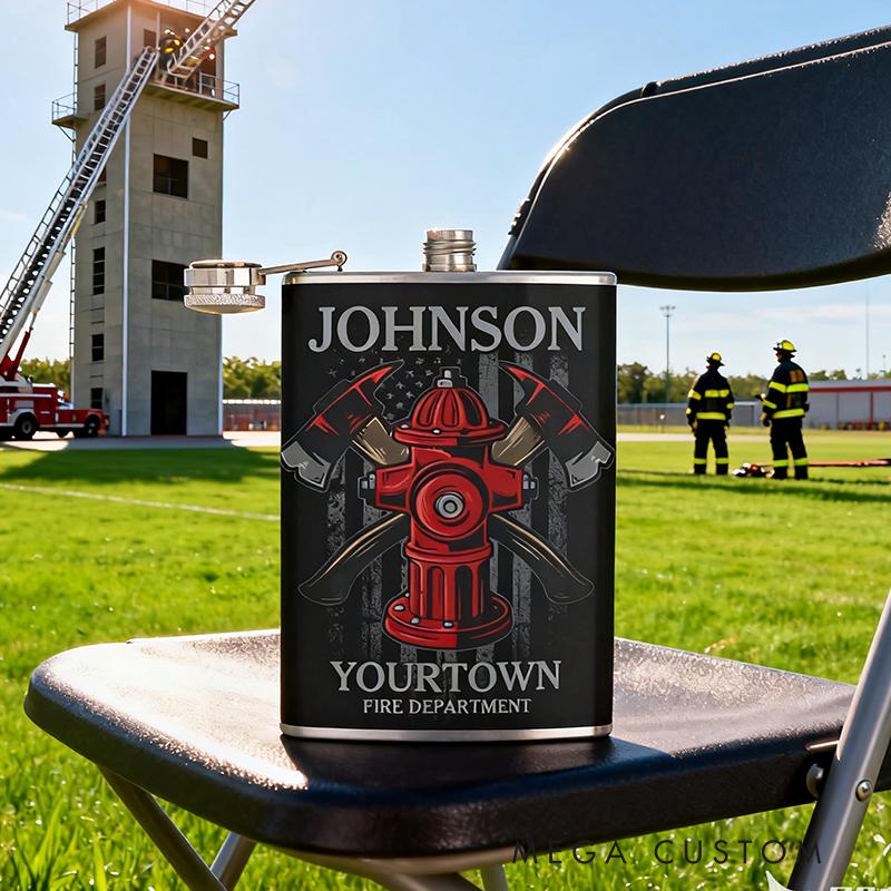 Personalized Stainless Steel Flask Custom Name Flask Gift for Firefighters