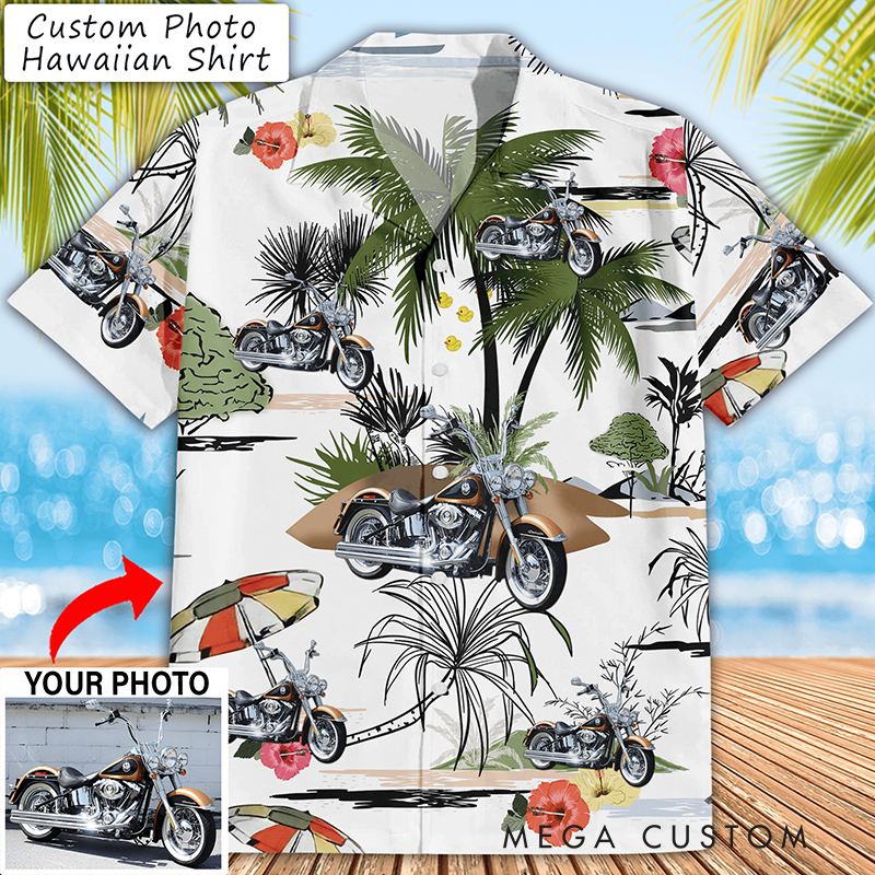 Personalized Motorcycle Summer Vibes Custom Photo Hawaiian Shirt Racing-Themed Hawaiian Shirt