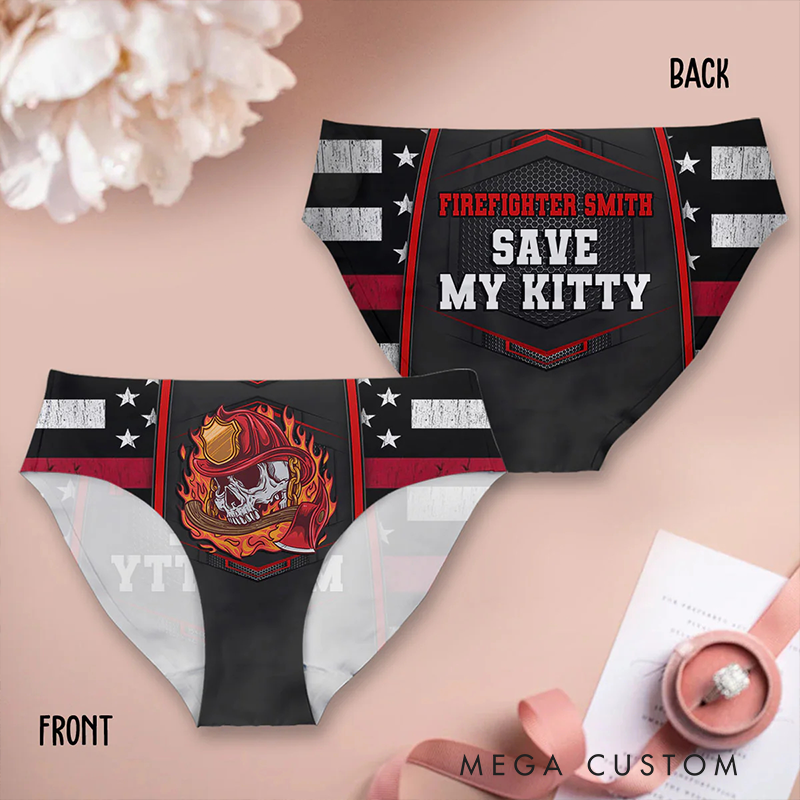 Personalized Firefighter Women Briefs Firefighter Save My Kitty Brief Gift