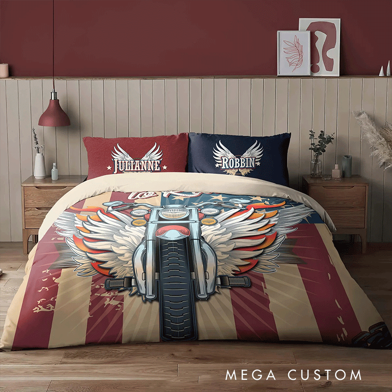Personalized Born to Ride Duvet Cover Set Custom Chopper Style Comforter for Boys and Men Riders