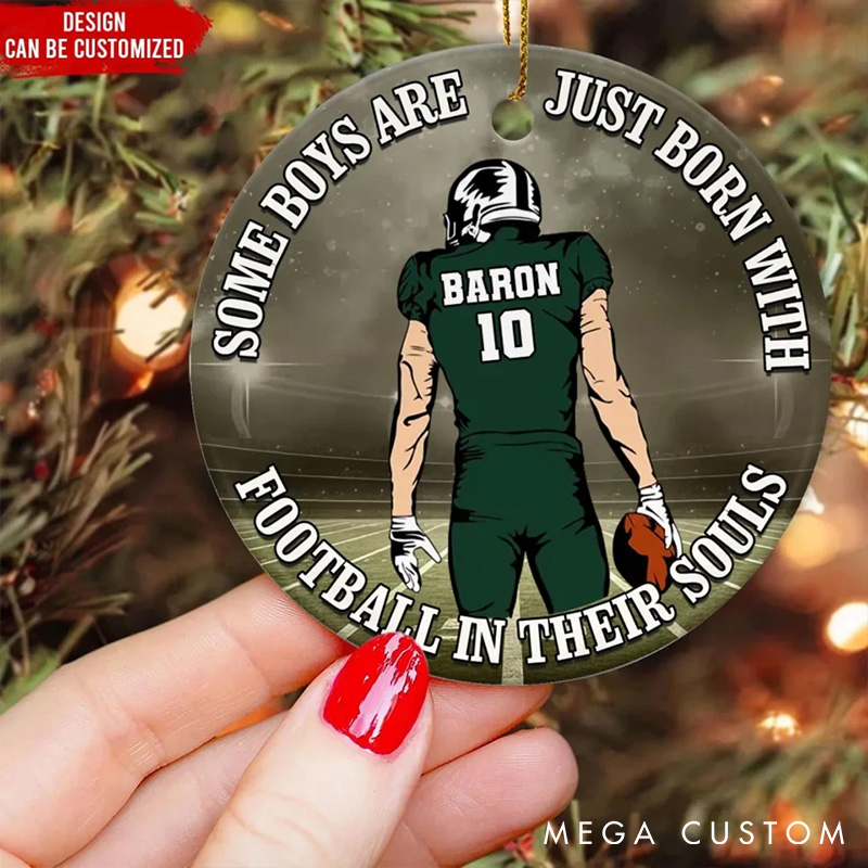 Personalized American Football Jersey and Helmet Design Acrylic Ornament with Custom Player Name and Number for “Some Boys Are Just Born With Football In Their Souls”
