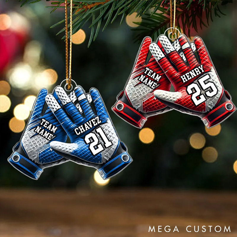 Personalized American Football Gloves Design Acrylic Ornament with Custom Player Name and Number