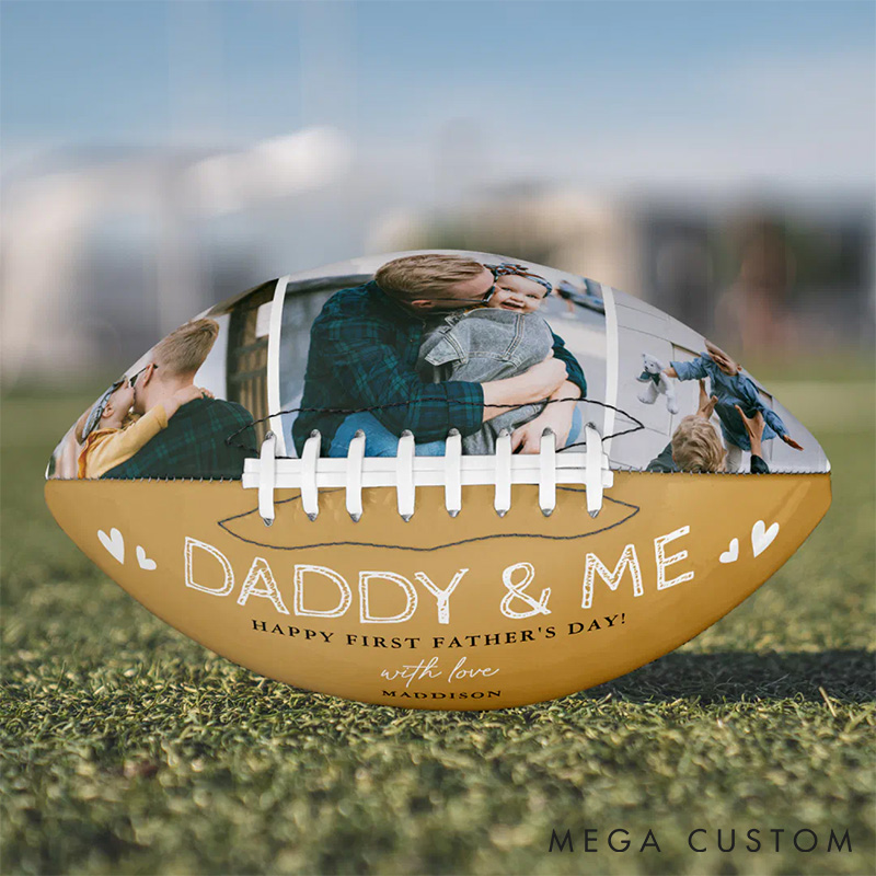 Personalized ""Daddy and Me" American Football with Custom Photo and Celebrate His First Father’s Day