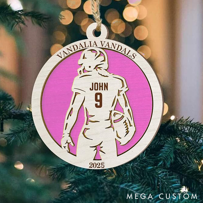 Personalized American Football Player Wooden Ornament with Player Name and Celebrate the Game