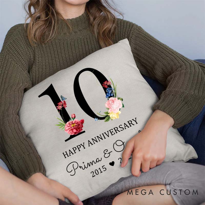 Personalized Couple Anniversary Pillow Custom Happy 3th Anniversary Pillow Couple Gift Pillow with Years and Floral Design 