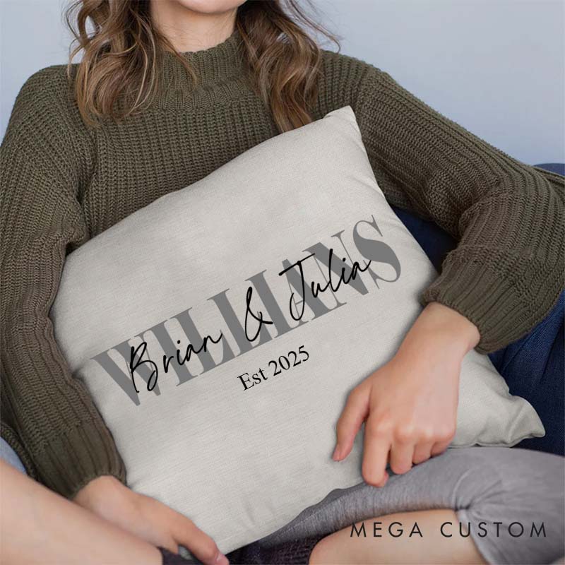 Personalized Couple Anniversary Name Pillow Couple Last Name Design Pillow with Established Date Wedding Anniversary Pillow for Her Him