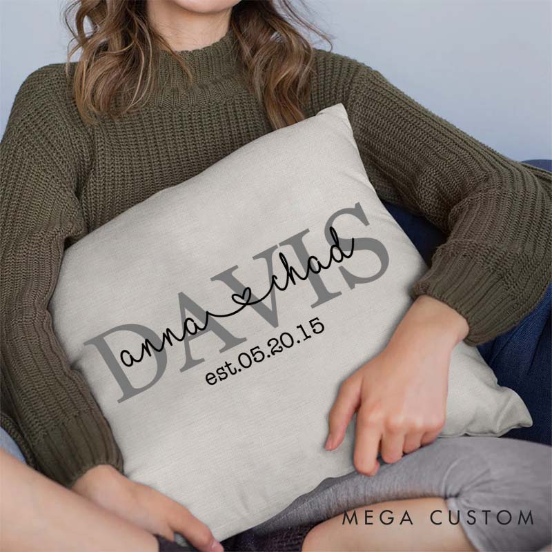 Personalized Couple Anniversary Pillow Couple Last Name Design Pillow with Established Year Husband Wife Wedding Anniversary Pillow for Her Him