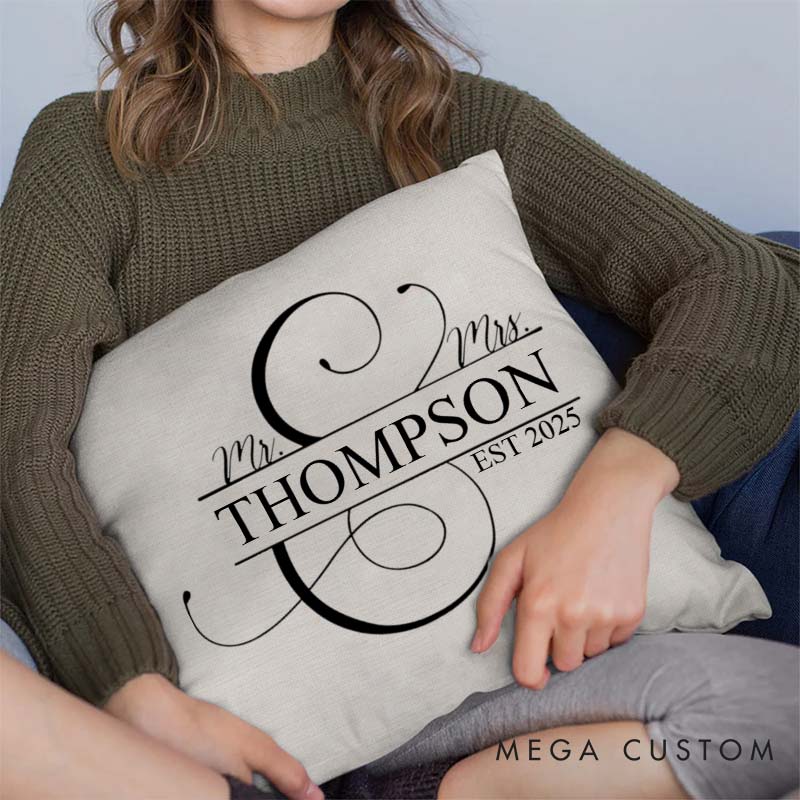 Personalized Mr and Mrs Couple Name Pillow Elegant Wedding Anniversary Gift Pillow with Last Name Husband Wife Anniversary Gift Pillow