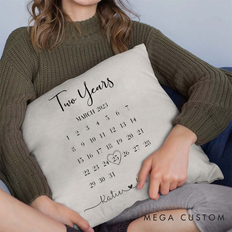 Personalized Anniversary Calendar Pillow Celebrate Couple Two Years of Love Pillow Wedding Anniversary Pillow for Husband Wife