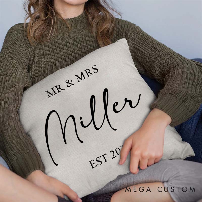 Personalized Mr and Mrs Anniversary Pillow Couple Wedding Anniversary Gift Custom Minimalist Couple Pillow With Name and Established Date