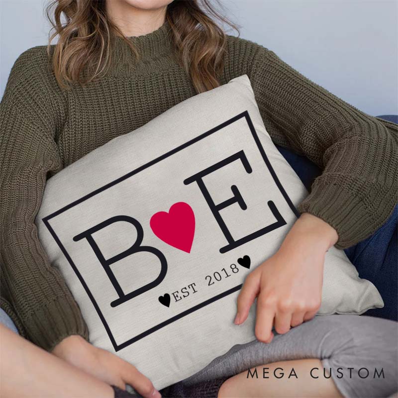 Personalized Initials Love Pillow Couple Anniversary Pillow for Husband Wife Custom Couple Design Pillow with Established Year