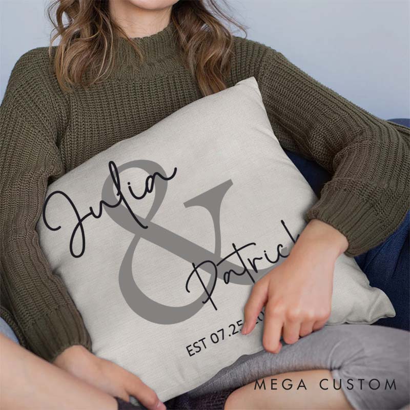 Personalized Couple Anniversary Pillow Elegant Pillow with Names and Established Date Wedding Anniversary Gift Pillow for Couple