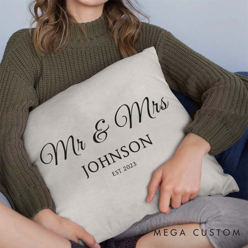 Personalized Mr. and Mrs. Anniversary Pillow Minimalist Wedding Anniversary Gift Pillow for Couple Husband Wife Gift for Her Him