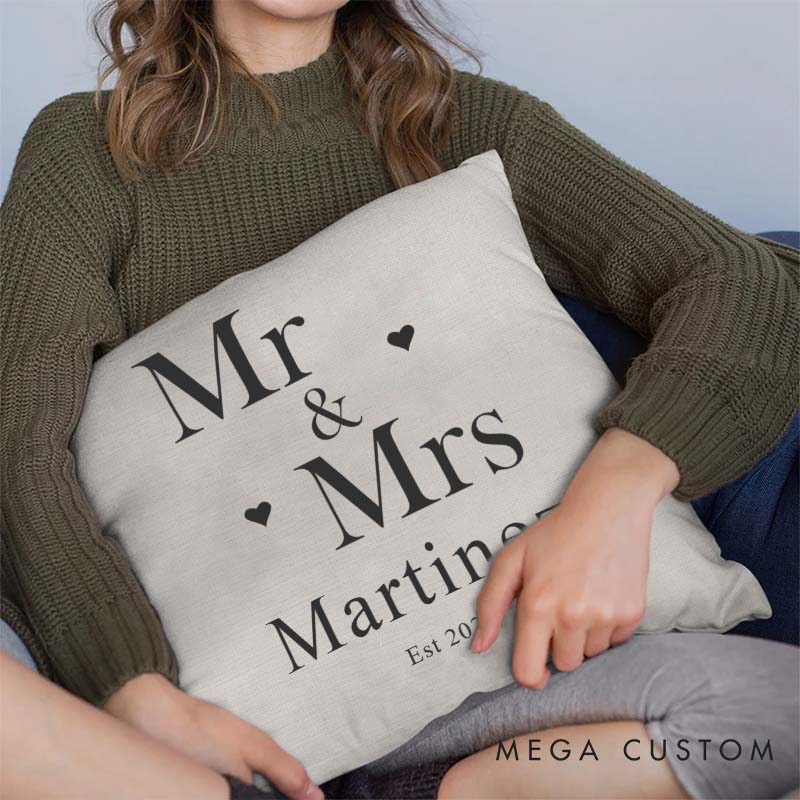 Personalized Mr. and Mrs. Anniversary Pillow Classic Wedding Anniversary Gift Pillow for Couple Husband Wife Pillow with Heart for Her Him