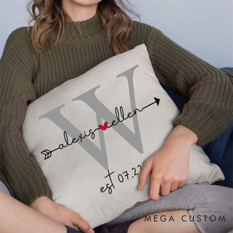 Personalized Couple Initial Anniversary Pillow Romantic Couple Last Name Design Pillow with Arrow Heart Husband Wife Wedding Anniversary Pillow
