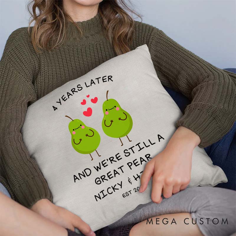 Personalized "Great Pear" Anniversary Pillow Funny Couple Wedding Anniversary Pillow Best Couple Design with Names and Date