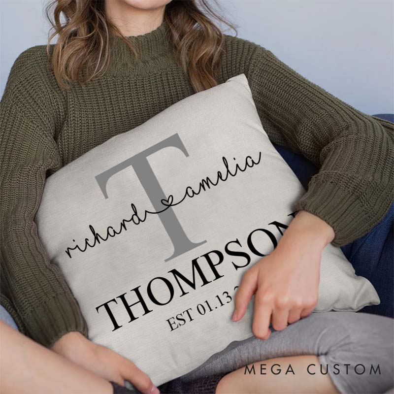 Personalized Couple Initial Anniversary Pillow Wedding Anniversary Pillow for Her Him Romantic Couple Last Name Design Pillow for Husband Wife
