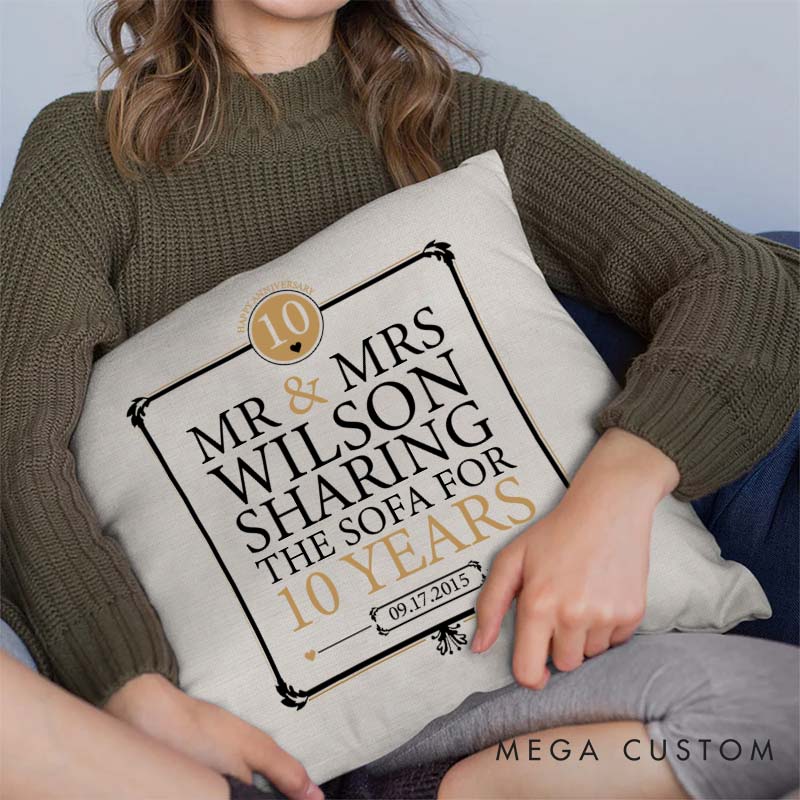 Personalized Couple Anniversary Pillow Funny "SHARING THE SOFA" Design Pillow with Name Date Couple Wedding Anniversary Pillow for Husband Wife
