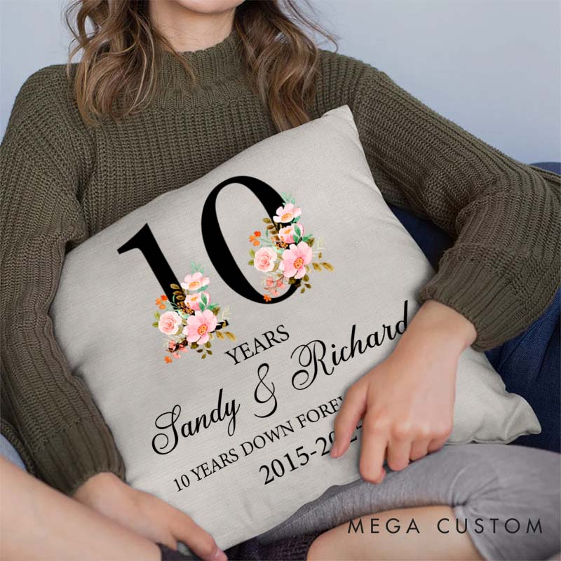 Personalized 70th Anniversary Pillow Couple Platinum Wedding Anniversary Gift Pillow Floral Number Design Pillow for Husband Wife