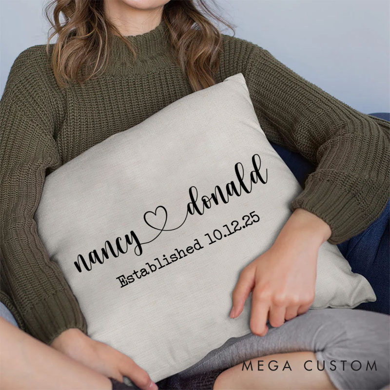Personalized Couple Elegant Name with Heart Pillow Couple Valentine's Day Pillow Mr. and Mrs. Pillow Husband Wife Gift for Him Her