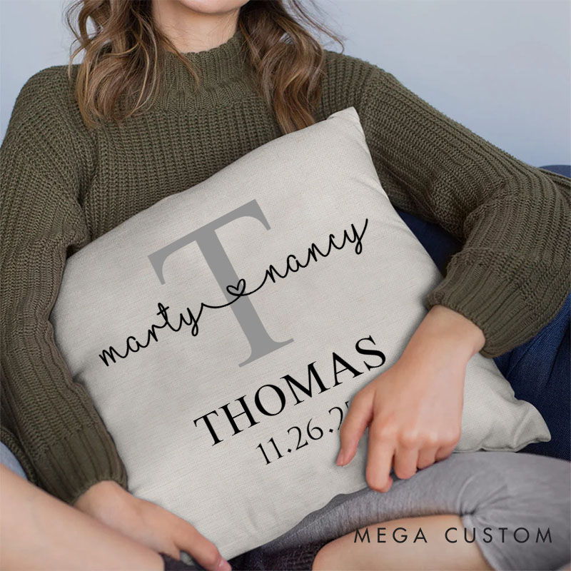 Personalized Couple Minimalist Mr. and Mrs. Pillow with Initials Custom Couple Name Valentine's Day Pillow with Date Husband Wife Pillow for Him Her