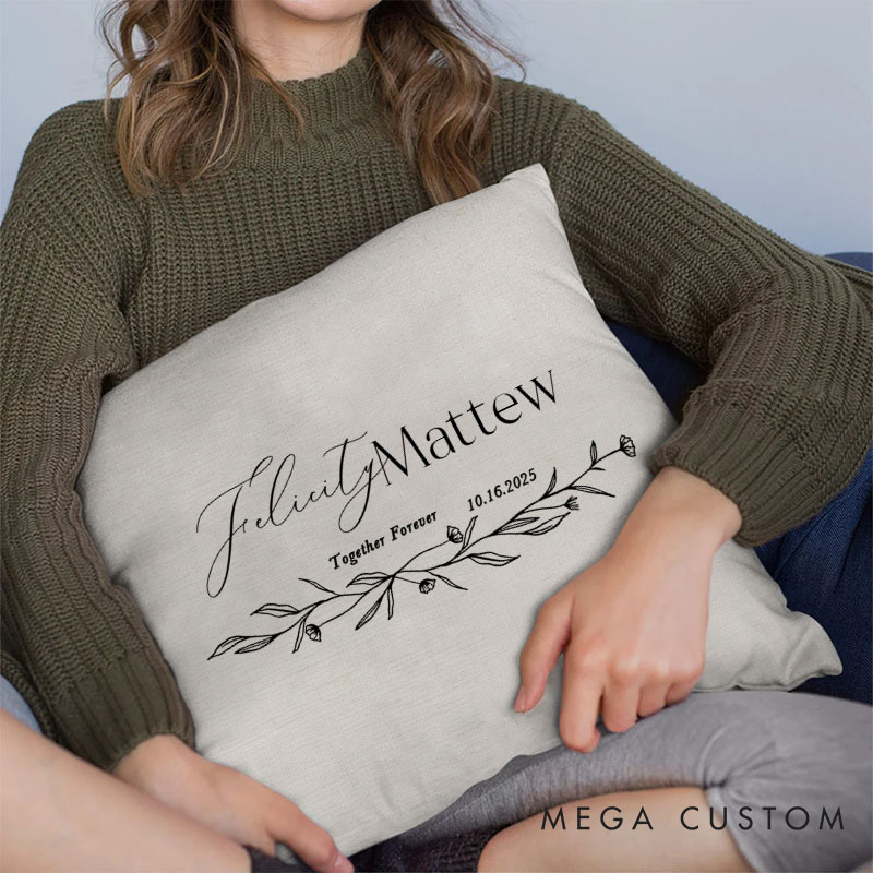 Personalized Couple Elegant Wreath Pillow Custom Together Forever Pillow Valentine's Day Pillow Boyfriend Girlfriend Husband Wife Pillow for Him Her