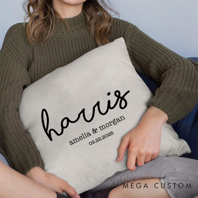 Personalized Stylish Couple Name Pillow Custom Couple Valentine's Day Pillow with Date Mr. and Mrs. Pillow Husband Wife Pillow for Him Her