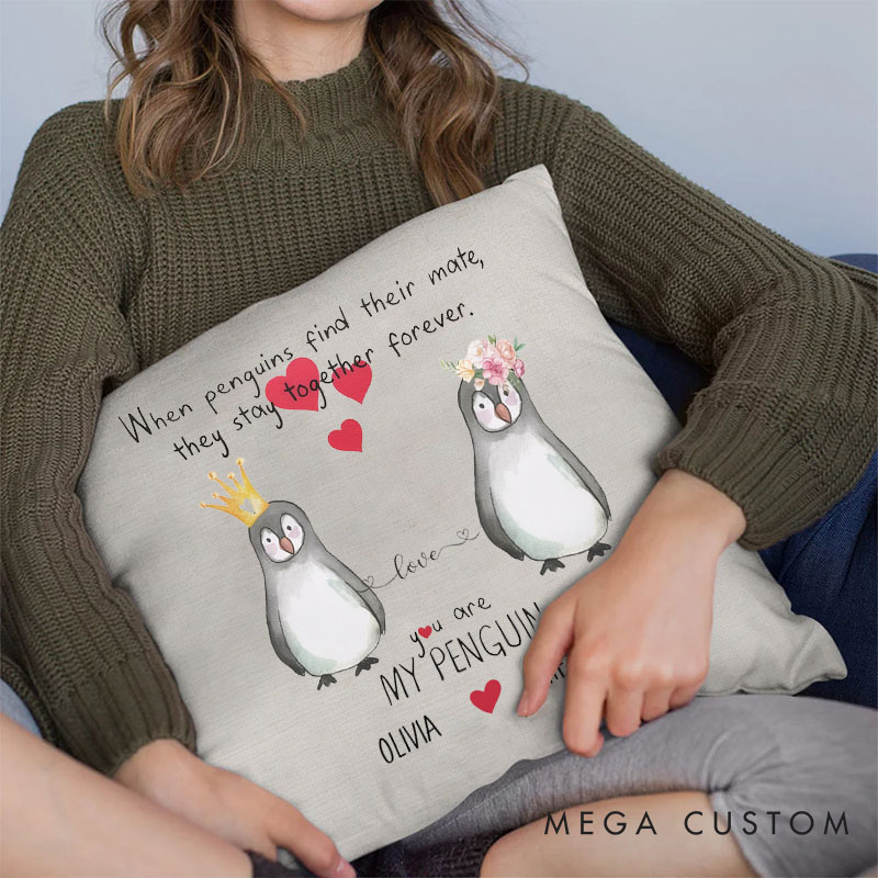 Personalized Couple You are My Penguin Pillow Custom Couple Valentine's Day Pillow with Name Boyfriend Girlfriend Gift Husband Wife Pillow for Him Her