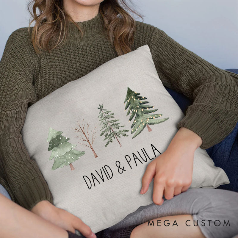 Personalized Charming Couple Christmas Tree Pillow Custom Couple Name Pillow Xmas Pillow Boyfriend Girlfriend Gift Husband Wife Pillow for Him Her