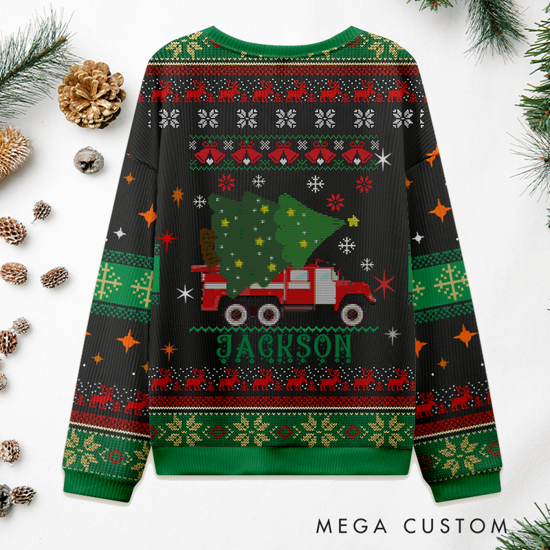Personalized Firefighter Christmas Sweater Fire Truck with Christmas Tree Design Sweatshirt Gift for Firefighters
