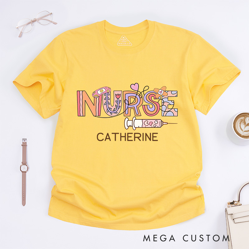 Personalized Nurse T-Shirts Caring Nurse Vibes Fashion Design T-Shirts