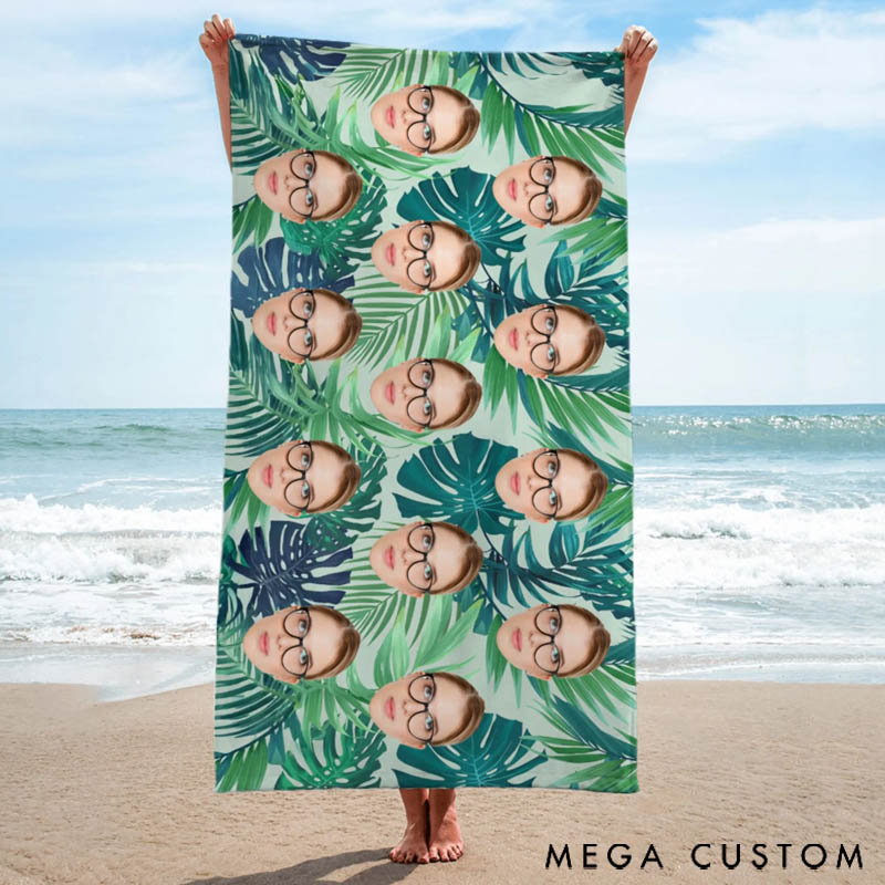 Personalized Colorful Plaid Flower Face Photo Soft Quick Dry Oversized Beach Towel Travel Essential Beach Party Gift for Friends
