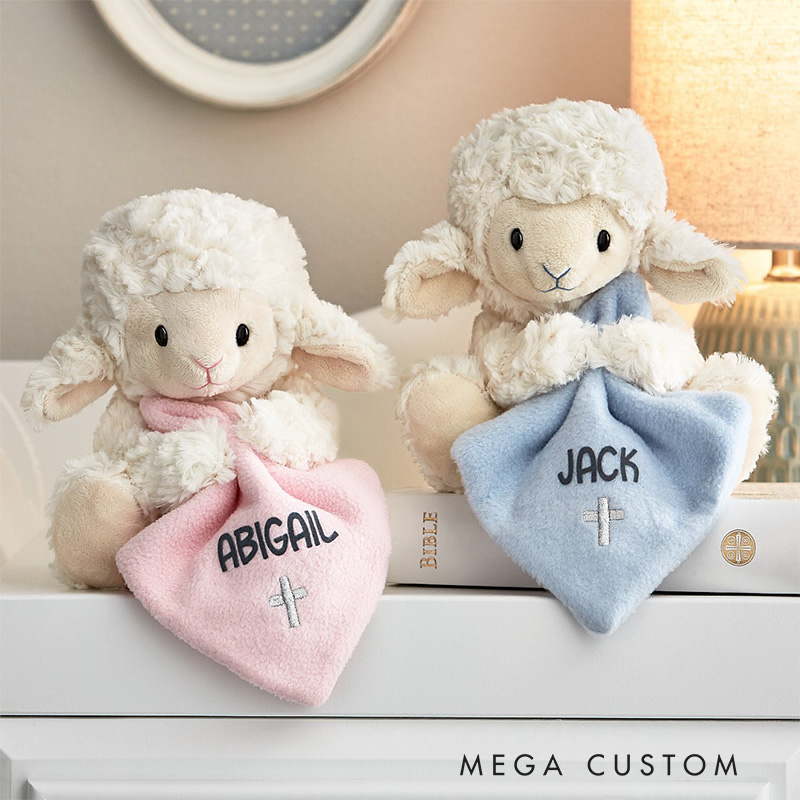 Personalized Jesus Loves me Little Lamb with Name Religious Gift Birthday Gift for Boys and Girls