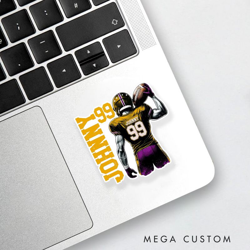 Personalized American Football Sticker with Custom Name and Number, Gift Football Team