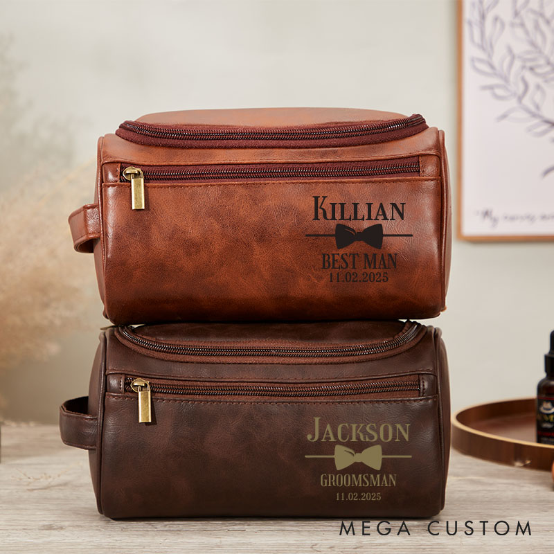 Personalized Groomsmen Gift Toiletry Bag Engraved PU Leather Dopp Kit for Men Groom Shaving Kit Bachelor Party Favors Bag