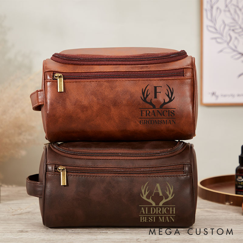Personalized PU Leather Toiletry Bag for Men Groomsmen Gift Groom Travel Dopp Kit Men’s Shaving Kit Bag Bachelor Party Organizer