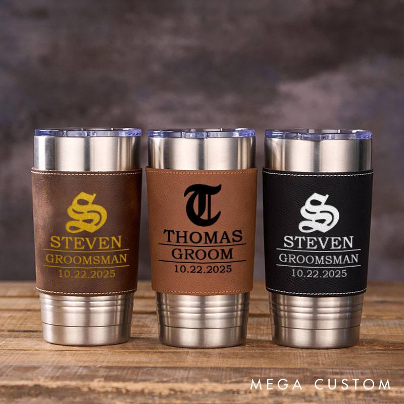 Personalized Groomsman 20oz Tumblers Vintage Groomsmen Leather Tumbler Groom Gift Best Man Gift Bachelor Party Favors Tumbler