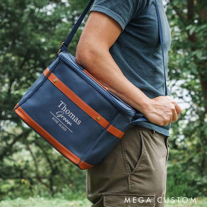 Personalized Embroidery Groomsman Cooler Bag Groom Best Man Beer Can Cooler Bag Bachelor Party Cooler Bag for Groomsman Men's Oxford Cooler Bag with Name