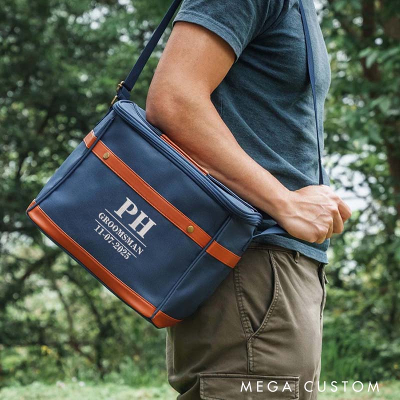 Personalized Men’s Cooler Bag Custom Groomsman Beer Can Cooler Bag Embroidery Gift for Groom Best Man Wedding Party Favors Bag