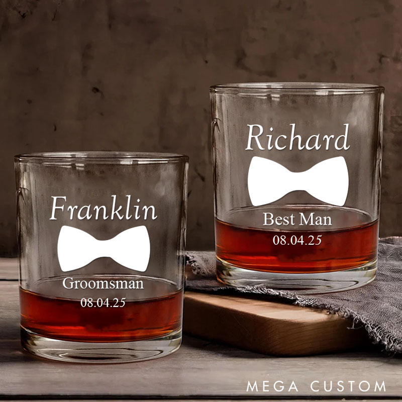 Personalized Groomsman Whiskey Glasses Custom Glasses Gift Cup for Groomsmen and Best Man Men’s Bachelor Favors Whiskey Glasses
