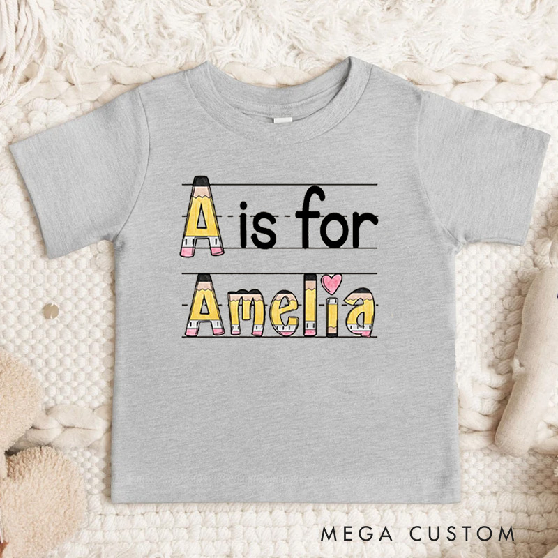 Personalized Name Pencil Toddler T-Shirt Kids Back To School Gift Kids Shirt Pencil Design