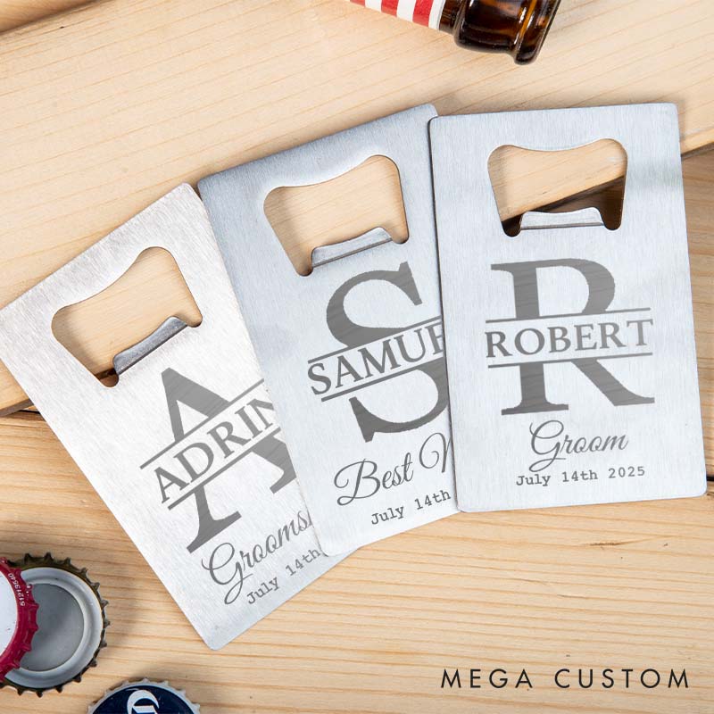 Personalized Stainless Steel Bottle Opener Credit Card Bottle Opener Custom Groom Groomsman Gift Opener Men’s Bachelor Favors Bottle Opener