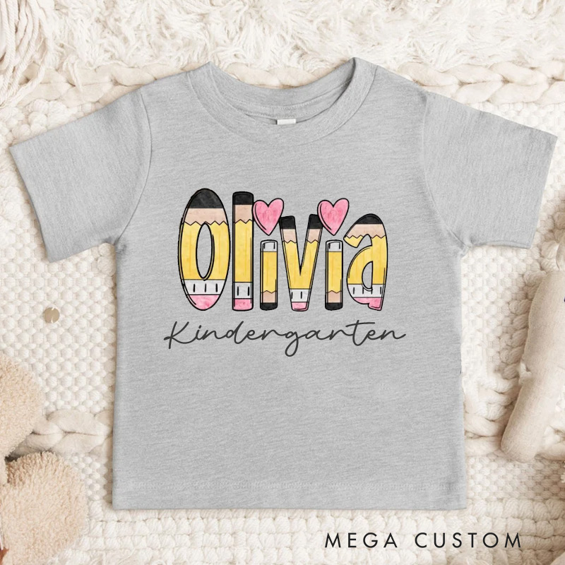 Personalized Name and Grade Pencil Toddler T-Shirt Kids Back To School Gift Kids Shirt Pencil Name Design