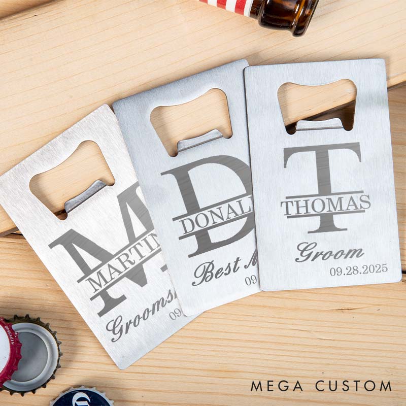 Personalized Monogrammed Groomsman Credit Card Bottle Opener Engraved Bottle Opener for Groom Custom Groomsman Opener Men's Bachelor Favors Bottle Opener