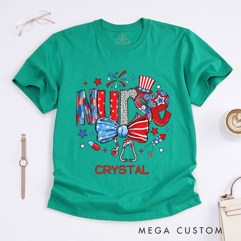 Personalized Nurse T-Shirts Patriotic Nurse Pride Fashion Design T-Shirts