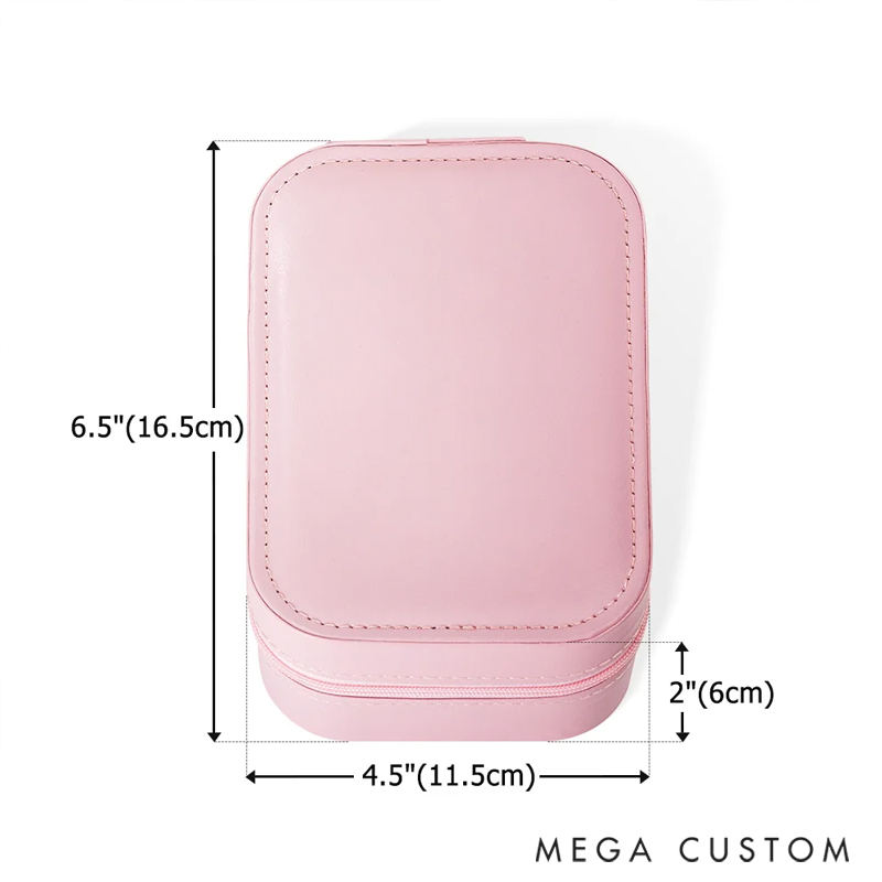 Personalized Portable Leather Travel Jewelry Box with  Birth Flower Name and LED Makeup Mirror Birthday Gift for Women